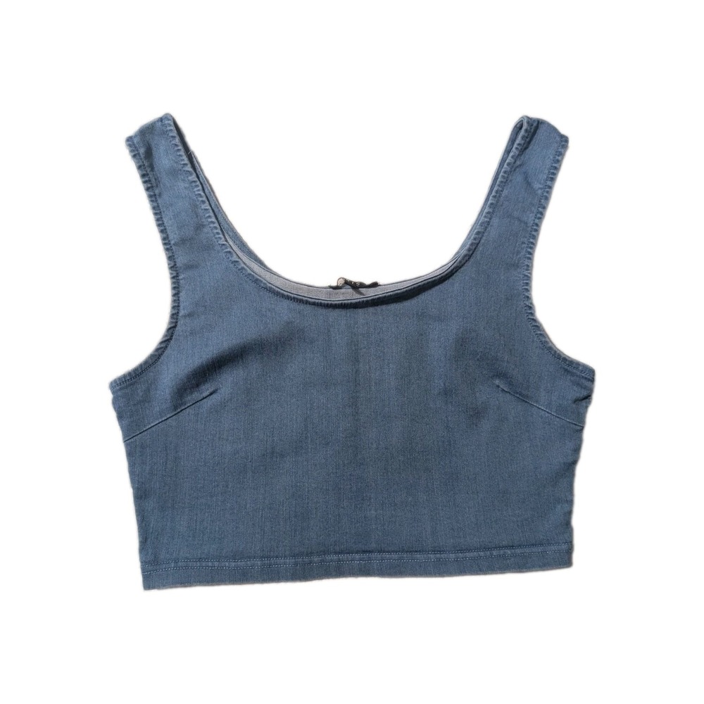 Iris Micro Halter Womens Size S Blue Denim Y2K Indie Hippie Boho Art